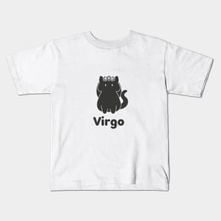 Virgo Cat Zodiac Sign with Text (Black and White) Kids T-Shirt